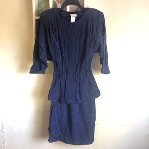 Vintage 80s 90s Nina Piccalino Navy Dark Blue Dress Peplum